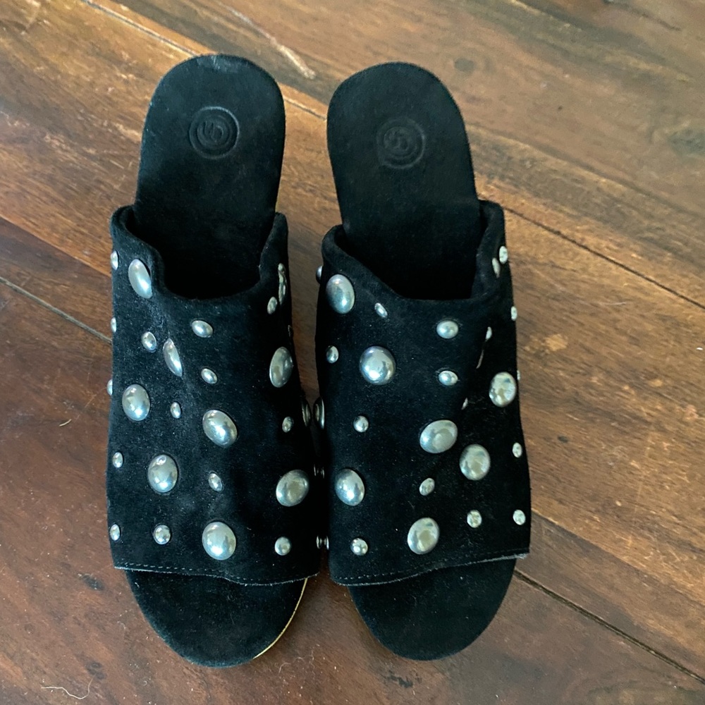 Black Suede Silver Studded Clogs